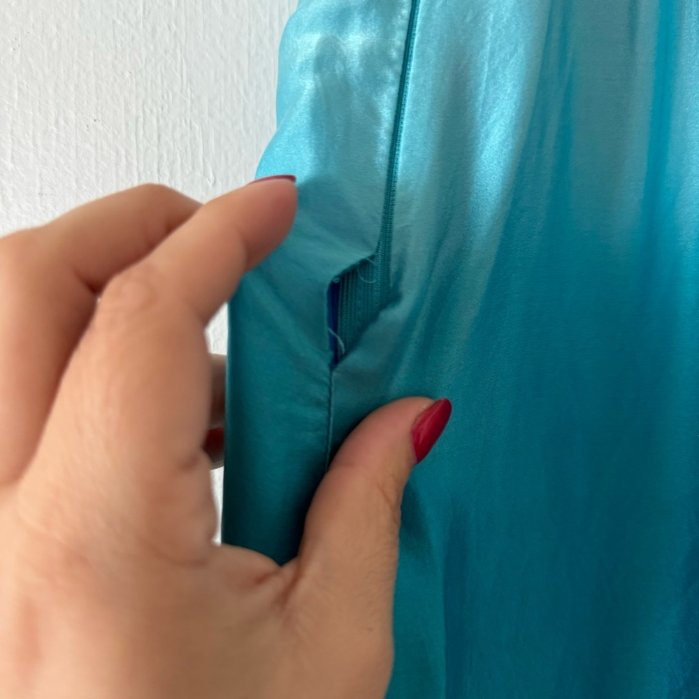 Betsey Johnson Ombré Blue Silk Strapless Mermaid Halter Maxi Dress - Picture 7 of 7